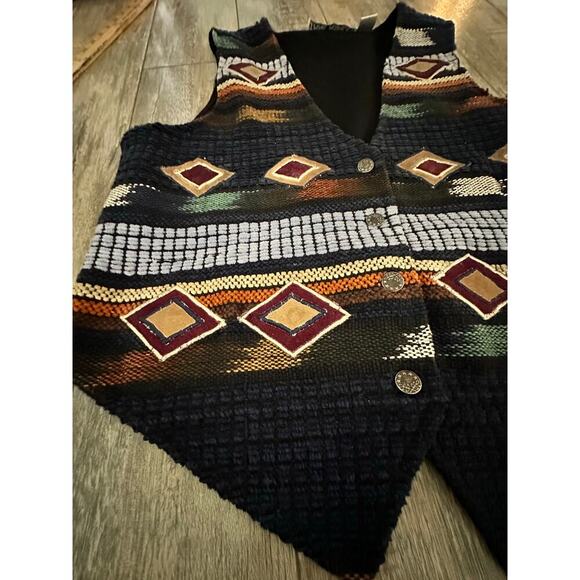 Vintage Jane Ashley Women's Southwest Cowboy Vest Size Medium embroidered 90s - Picture 3 of 8
